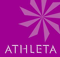 a purple logo with white text