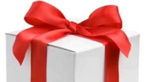 a white box with a red bow