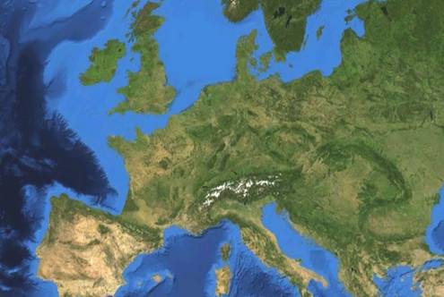 a map of europe with land and water