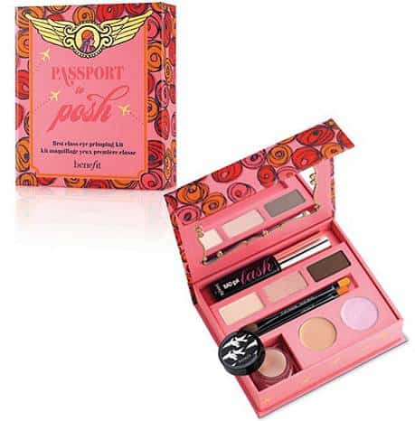 a pink box with a set of makeup