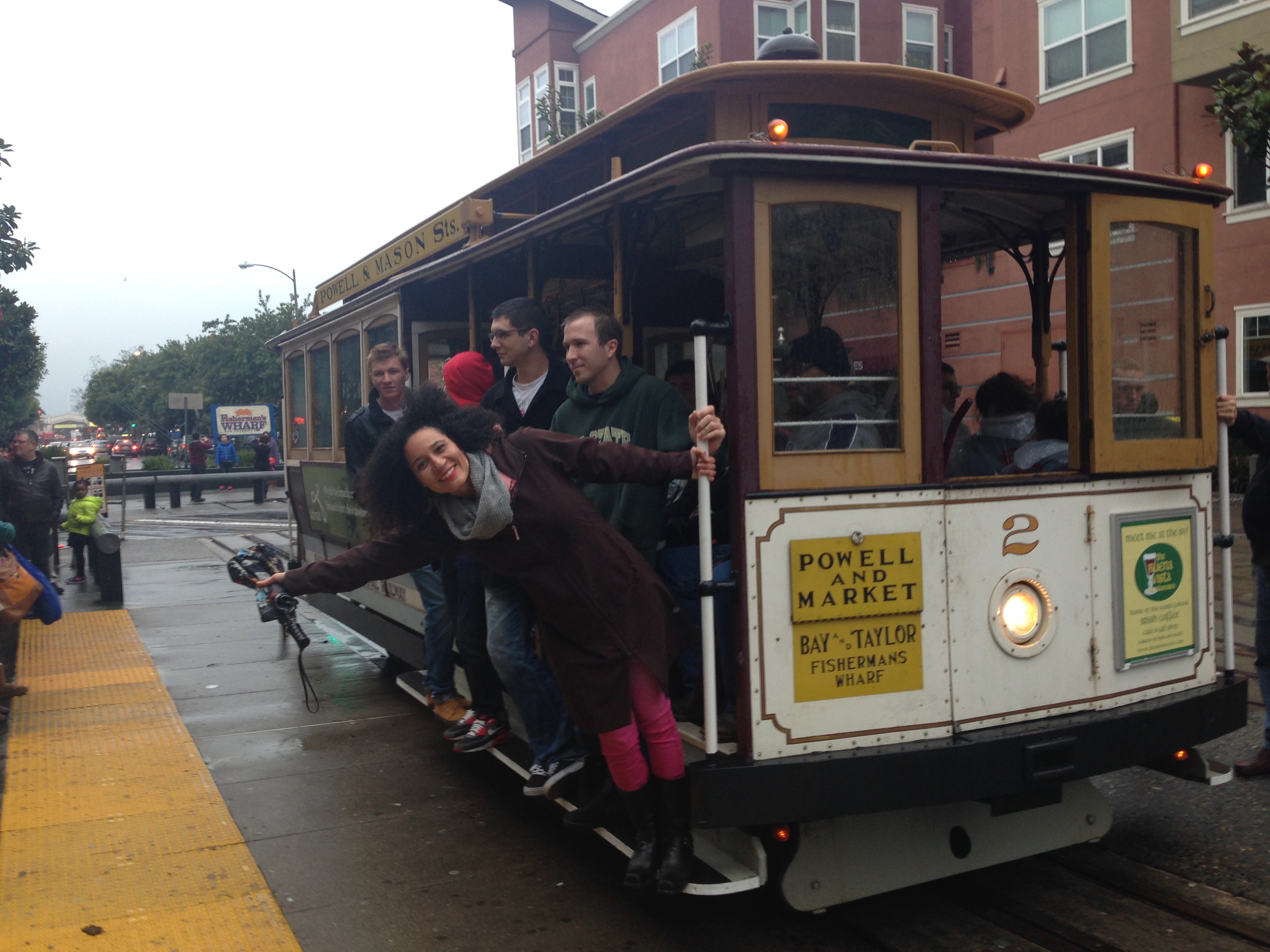 a group of people on a trolley