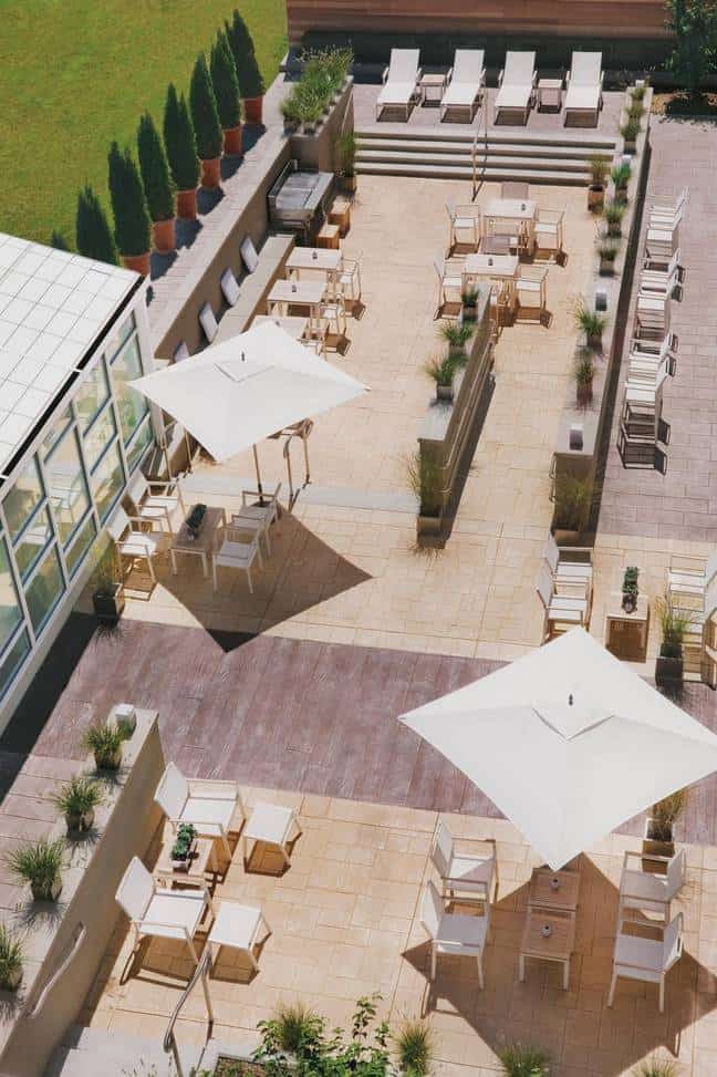 The patio at the Element Lexington features a grill