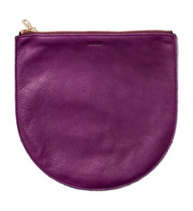 a purple leather pouch with a zipper