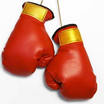 a pair of red boxing gloves