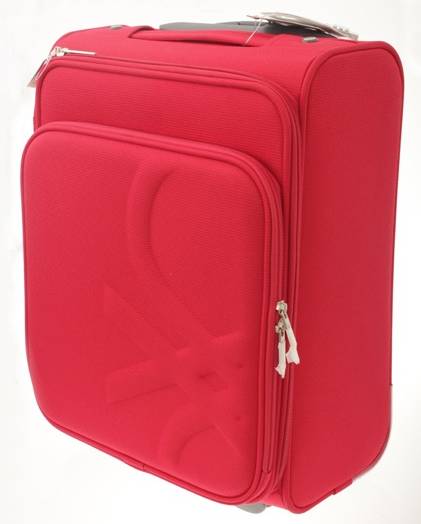 a red suitcase with zippers