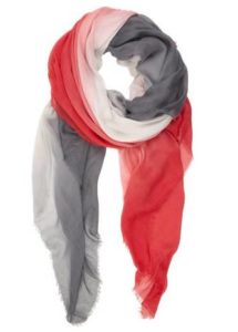 a red and grey scarf