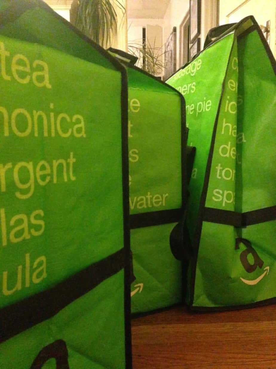 a group of green bags