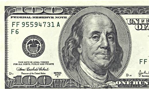 close-up of a hundred dollar bill