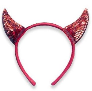 a headband with sequins and small horns