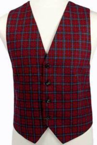a red and blue plaid vest