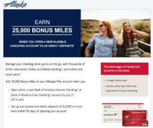 10-second tip: 25K Alaska miles with a BofA checking account.