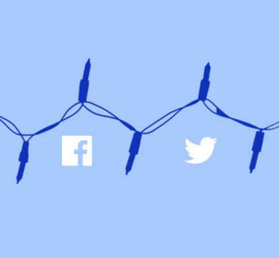 a blue string of lights with a logo of a social media